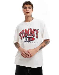 Tommy Jeans Retro Varsity Logo T-shirt In White For Men Ancient White -Tomeans Store 206860045 1 ancientwhite 1