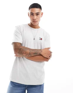 Tommy Jeans Regular Badge Logo T-shirt In Grey For Men Silver Grey Htr -Tomeans Store 206860094 1 silvergreyhtr 1
