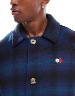 Tommy Jeans Long Wool Coat In Navy Check For Men Blue -Tomeans Store 206860138 3