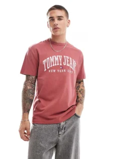 Tommy Jeans Varsity Logo T-shirt In Washed Red For Men Regatta Red -Tomeans Store 206860161 4