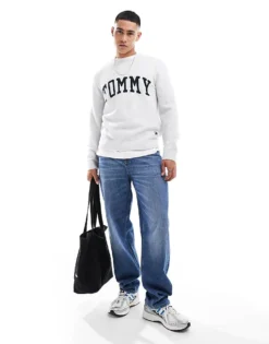 Tommy Jeans Boucle Varsity Jumper In Light Grey For Men Silver Grey -Tomeans Store 206860271 3