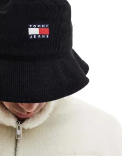 Tommy Jeans Cord Flag Bucket Hat In Black For Men -Tomeans Store 206885496 4