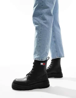 Tommy Jeans Lace Up Chunky Leather Boots In Black For Men -Tomeans Store 206885583 3