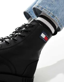 Tommy Jeans Lace Up Chunky Leather Boots In Black For Men -Tomeans Store 206885583 4