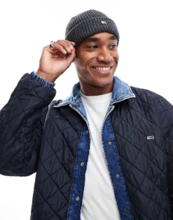 Tommy Jeans Flag Ribbed Beanie In Dark Grey For Men Grey Heather -Tomeans Store 206885662 3