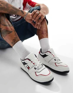 Tommy Jeans Retro Basket Trainers In White Red And Navy For Men Sweet Cayenne -Tomeans Store 206885770 5