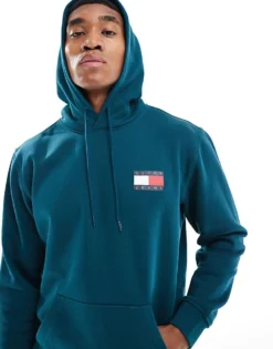 Tommy Jeans Logo Drawstring Hoody In Green Blue For Men -Tomeans Store 207178195 1 greenblue 1