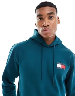 Tommy Jeans Logo Drawstring Hoody In Green Blue For Men -Tomeans Store 207178195 3