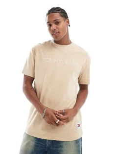Tommy Jeans Garment Dyed Logo Embroidery T-Shirt In Beige For Men -Tomeans Store 207178308 1 beige 1