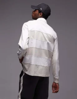 Tommy Jeans Badge Rugby Shirt In Off White Stripe For Men Newsprint -Tomeans Store 207285755 4