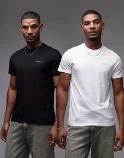 Tommy Jeans 2 Pack Linear Logo T-shirts In Black And White For Men Black /ecru