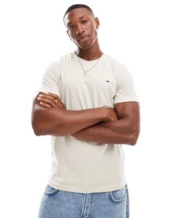 Tommy Jeans Badge T-shirt In Off White Heather For Men Newsprint Heather