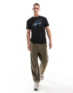 Tommy Jeans Large Logo Signature T-shirt In Black For Men