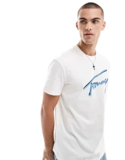 Tommy Jeans Large Logo Signature T-shirt In White For Men Ecru