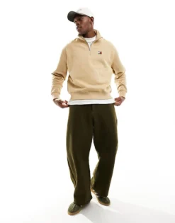 Tommy Jeans 1/4 Zip Sweatshirt In Tan For Men Relic Tan -Tomeans Store 207285886 3