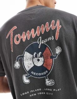 Tommy Jeans Fun Record Backprint Graphic T-shirt In Washed Black For Men -Tomeans Store 207285894 4