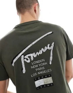 Tommy Jeans Regular Signature Back Print T-shirt In Olive Green And White For Men Fatigue Green -Tomeans Store 207285955 1 fatiguegreen 1