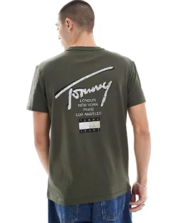 Tommy Jeans Regular Signature Back Print T-shirt In Olive Green And White For Men Fatigue Green -Tomeans Store 207285955 4