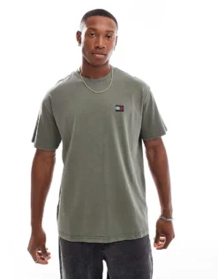 Tommy Jeans Relaxed Badge T-shirt In Washed Dark Olive Green For Men Fatigue Green -Tomeans Store 207285991 1 fatiguegreen 1