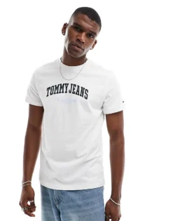 Tommy Jeans Varsity Logo T-shirt In White And Navy For Men Ecru