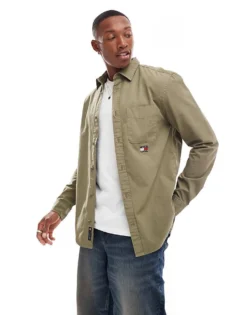 Tommy Jeans Regular Twill Shirts In Washed Khaki For Men Fatigue Green -Tomeans Store 207286136 1 fatiguegreen 1
