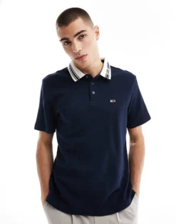 Tommy Jeans Tipped Polo Shirt In Navy For Men Dark Night Navy
