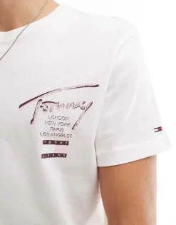 Tommy Jeans Regular Signature Back Print T-shirt In White And Pink For Men Ecru -Tomeans Store 207286168 3