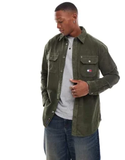 Tommy Jeans Cord Shirt In Dark Olive Green For Men Fatigue Green -Tomeans Store 207286263 1 fatiguegreen 1