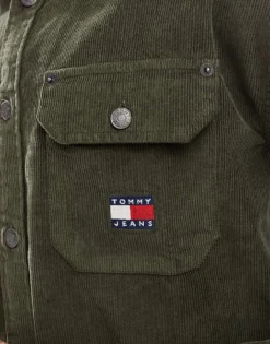 Tommy Jeans Cord Shirt In Dark Olive Green For Men Fatigue Green -Tomeans Store 207286263 3