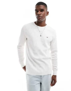 Tommy Jeans Waffle Long Sleeve T-shirt In Off White For Men Ancient White -Tomeans Store 207286389 1 ancientwhite 1