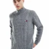 Tommy Jeans Cable Knit 1/4 Zip Jumper In Grey For Men Grey Htr