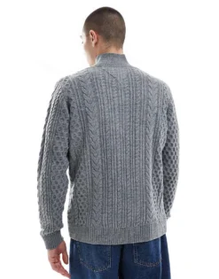 Tommy Jeans Cable Knit 1/4 Zip Jumper In Grey For Men Grey Htr -Tomeans Store 207286455 3