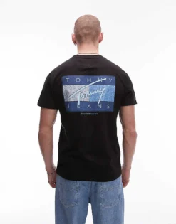 Tommy Jeans Flag Back Print Graphic T-shirt In Black For Men