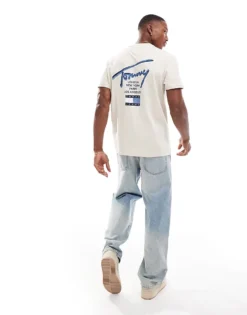 Tommy Jeans Regular Signature Back Print T-shirt In Off White And Blue For Men Newsprint -Tomeans Store 207286510 1 newsprint 1