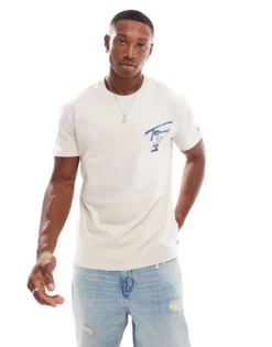 Tommy Jeans Regular Signature Back Print T-shirt In Off White And Blue For Men Newsprint -Tomeans Store 207286510 2