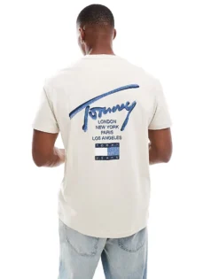 Tommy Jeans Regular Signature Back Print T-shirt In Off White And Blue For Men Newsprint -Tomeans Store 207286510 4