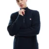 Tommy Jeans Cable Knit 1/4 Zip Jumper In Navy For Men Dark Night Navy