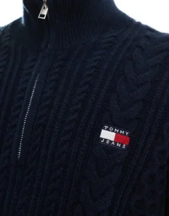 Tommy Jeans Cable Knit 1/4 Zip Jumper In Navy For Men Dark Night Navy -Tomeans Store 207286528 3