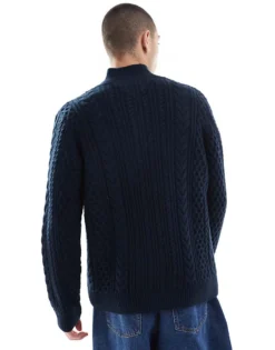 Tommy Jeans Cable Knit 1/4 Zip Jumper In Navy For Men Dark Night Navy -Tomeans Store 207286528 4