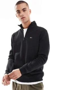 Tommy Jeans 1/4 Zip Mock Neck Fleece In Black For Men -Tomeans Store 207286592 2
