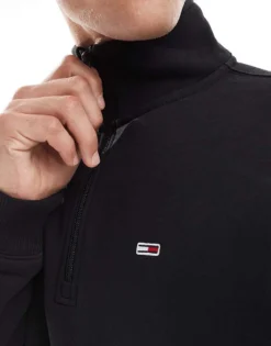 Tommy Jeans 1/4 Zip Mock Neck Fleece In Black For Men -Tomeans Store 207286592 3