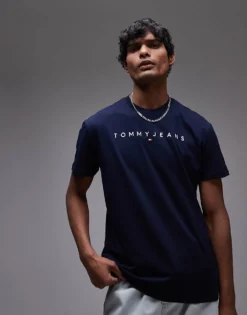 Tommy Jeans Linear Logo T-shirt In Navy For Men -Tomeans Store 207442745 1 navy 1