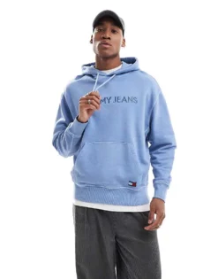 Tommy Jeans Tonal Logo Embroidery Relaxed Hoody In Blue For Men -Tomeans Store 207714262 1 blue 1