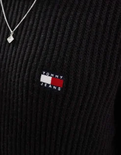 Tommy Jeans Tommy Badge Textured Rib-knit Jumper In Black For Men -Tomeans Store 207714937 3