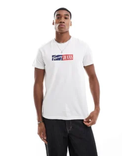 Tommy Jeans Signature Logo Slim T-shirt In White For Men