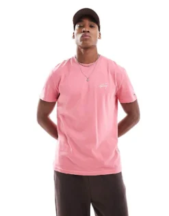 Tommy Jeans Signature Logo Embroidery T-shirt In Pink For Men