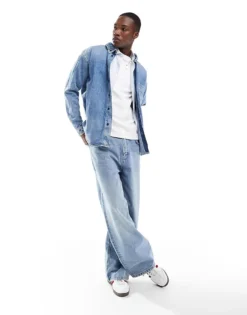 Tommy Jeans Relaxed Fit Distressed Denim Overshirt In Blue For Men -Tomeans Store 207715031 4