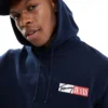 Tommy Jeans Signature Logo Drawstring Hoody In Navy Blue For Men