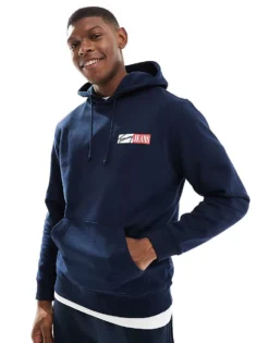 Tommy Jeans Signature Logo Drawstring Hoody In Navy Blue For Men -Tomeans Store 207743399 3