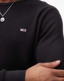 Tommy Jeans Waffle Long Sleeve Top In Black For Men -Tomeans Store 207794699 3